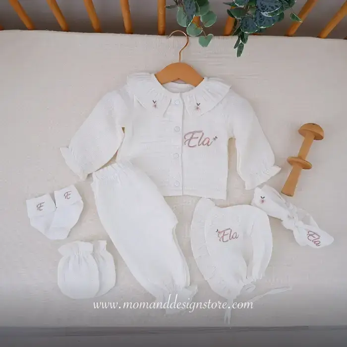 6-Piece 4-layer muslin Coming-Home Set — ecru