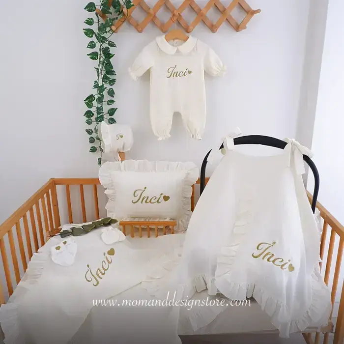 8 li set krem renk müslin hastane çıkışı