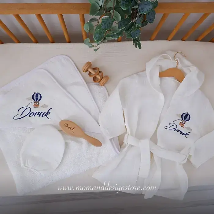Muslin Bathrobe, Towel & Mitt Set