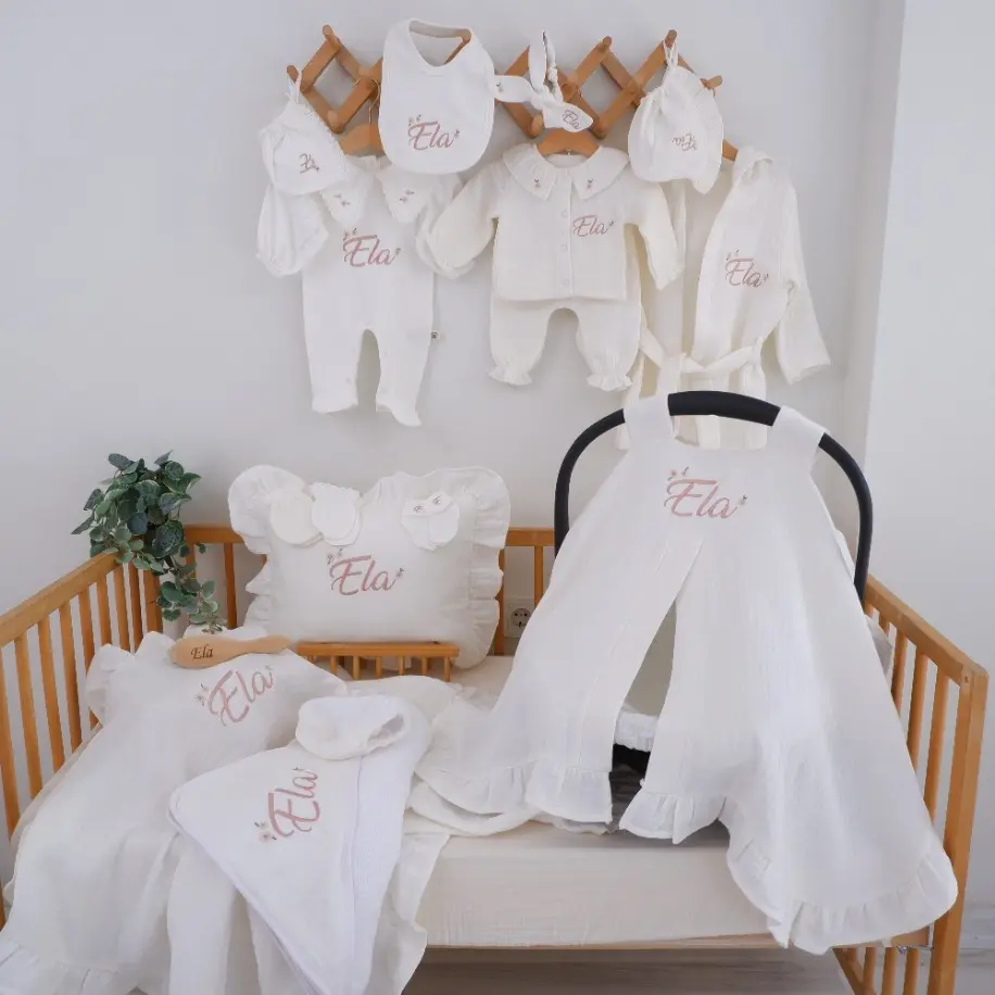 Musselin-Set: Bademantel, Handtuch & Waschhandschuh